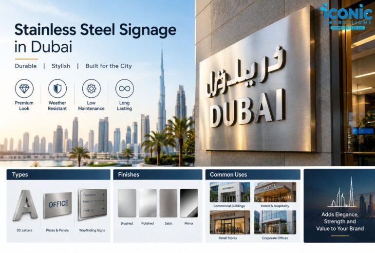 Stainless Steel Signage in Dubai Types, Finishes, Uses and Benefits